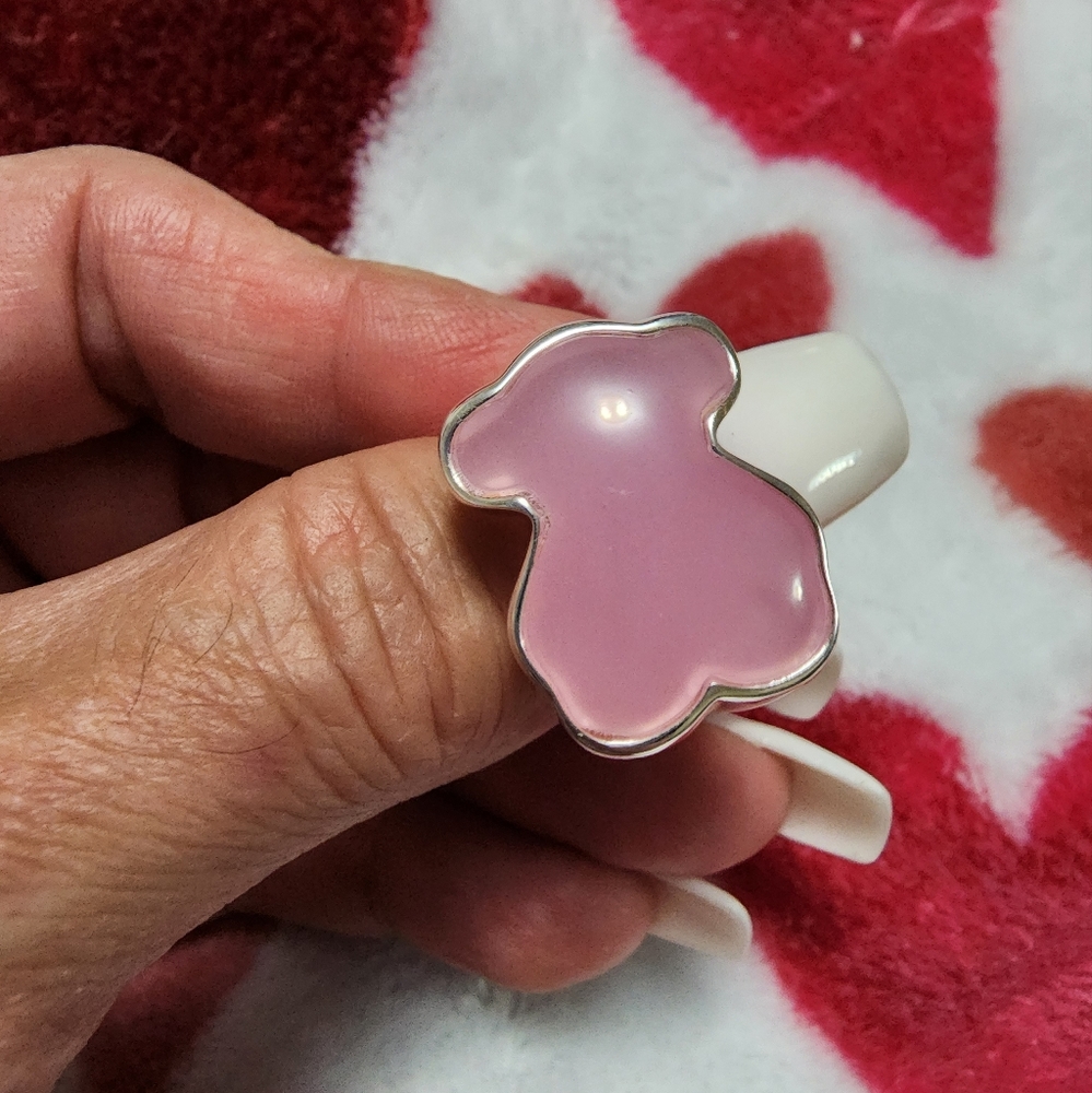 Tous Colors Pink Quartzite Silver Ring Sz 7 - Picture 5 of 10